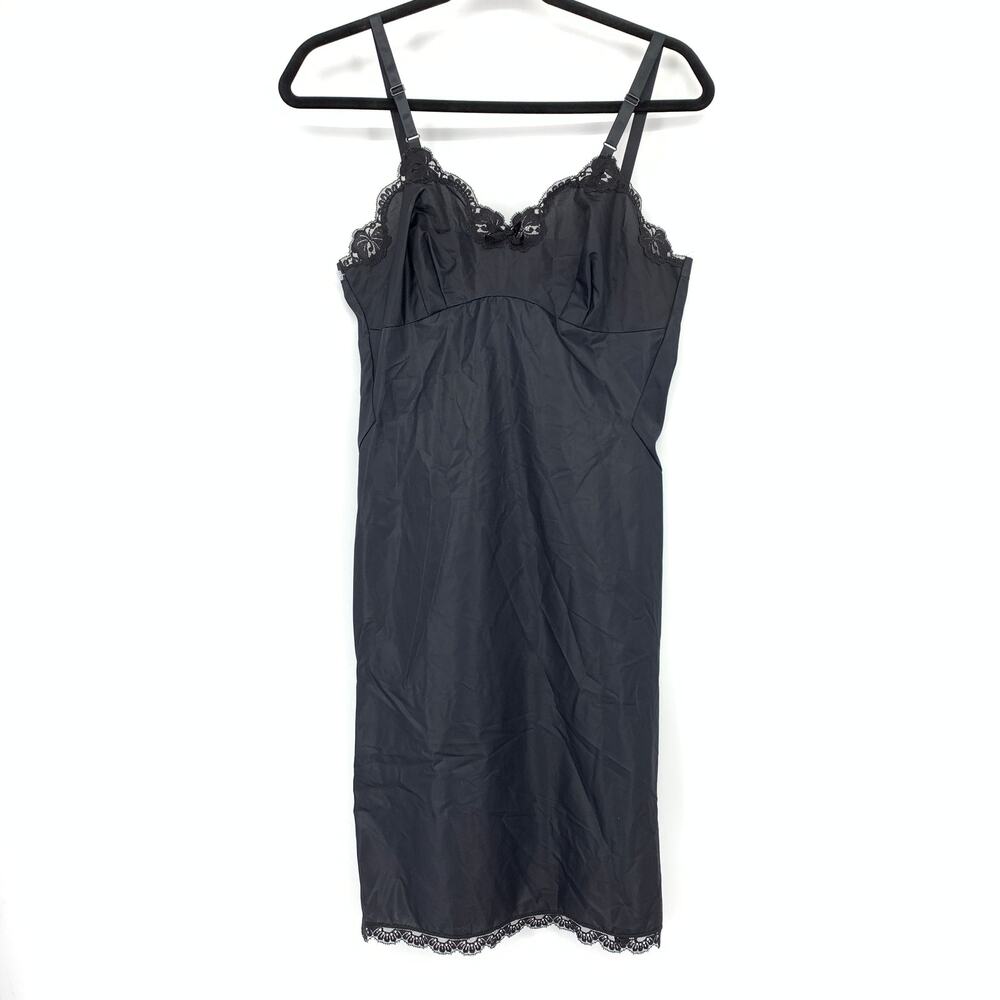 Vintage 60s Sears Non Cling Lingerie Slip Dress Womens Size 36 Black Lace Trim